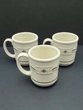 Longaberger Pottery Woven Traditions Heritage Green Mugs